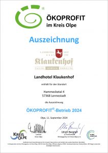 Urkunde „Ökoprofit-Betrieb 2024“ im Kreis Olpe – Auszeichnung für nachhaltiges Wirtschaften